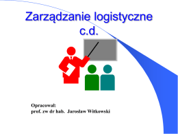 Zarządzanie logistyczne c.d. Opracował: prof. zw dr hab.  Jarosław Witkowski