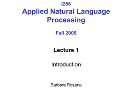 Applied Natural Language Processing Lecture 1 Introduction