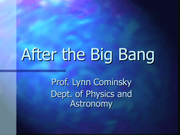 After the Big Bang Prof. Lynn Cominsky Dept. of Physics and Astronomy