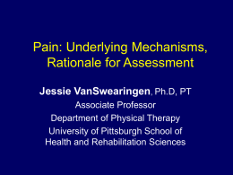 Pain: Underlying Mechanisms, Rationale for Assessment Jessie VanSwearingen
