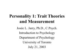 Personality 1: Trait Theories and Measurement