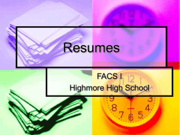 Resumes FACS I Highmore High School