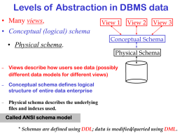 Levels of Abstraction in DBMS data views Conceptual (logical) schema Physical schema