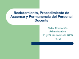 Reclutamiento, Procedimiento de Ascenso y Permanencia del Personal Docente Taller Formación