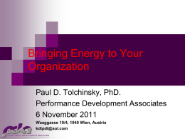 Bringing Energy to Your Organization Paul D. Tolchinsky, PhD. Performance Development Associates