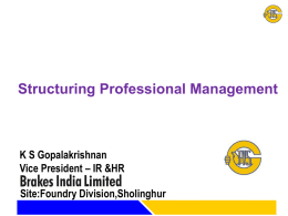 Structuring Professional Management K S Gopalakrishnan Vice President – IR &amp;HR Site:Foundry Division,Sholinghur