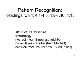 Pattern Recognition: Readings: Ch 4: 4.1-4.6, 4.8-4.10, 4.13