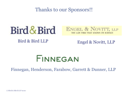 Thanks to our Sponsors!! Bird &amp; Bird LLP Engel &amp; Novitt, LLP