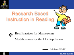 v Research Based Instruction in Reading Best Practices for Mainstream