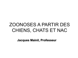 ZOONOSES A PARTIR DES CHIENS, CHATS ET NAC Jacques Mainil, Professeur