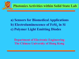 a) Sensors for Biomedical Applications b) Electroluminescence of FeSi in Si