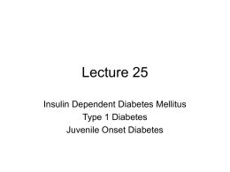 Lecture 25 Insulin Dependent Diabetes Mellitus Type 1 Diabetes Juvenile Onset Diabetes