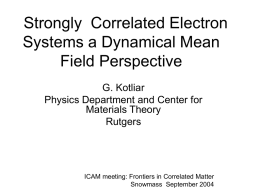 Strongly  Correlated Electron Systems a Dynamical Mean Field Perspective G. Kotliar