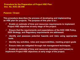 Procedure for the Preparation of Project HSE Plan: Doc. No. KOC.GE.048