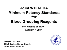 Joint WHO/FDA Minimum Potency Standards for Blood Grouping Reagents