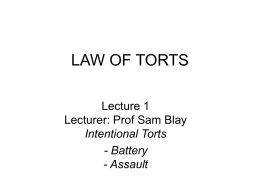 LAW OF TORTS Lecture 1 Lecturer: Prof Sam Blay Intentional Torts