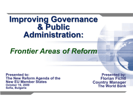 Improving Governance &amp; Public Administration: Frontier Areas of Reform