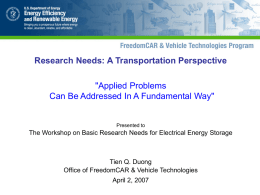 Research Needs: A Transportation Perspective &#34;Applied Problems