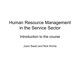 Human Resource Management in the Service Sector Introduction to the course