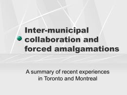 Inter-municipal collaboration and forced amalgamations A summary of recent experiences