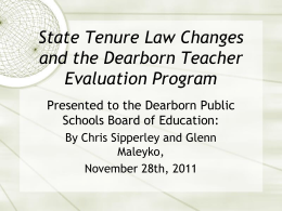 State Tenure Law Changes and the Dearborn Teacher Evaluation Program