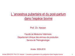 L ’anoestrus pubertaire et du post-partum dans l’espèce bovine Prof. Ch. Hanzen