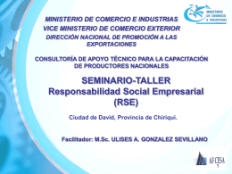 SEMINARIO-TALLER Responsabilidad Social Empresarial (RSE) MINISTERIO DE COMERCIO E INDUSTRIAS