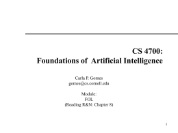 CS 4700: Foundations of  Artificial Intelligence Carla P. Gomes