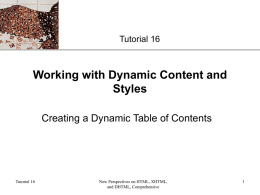 Working with Dynamic Content and Styles Creating a Dynamic Table of Contents XP