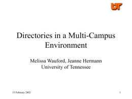 Directories in a Multi-Campus Environment Melissa Wauford, Jeanne Hermann University of Tennessee