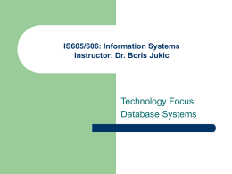 Technology Focus: Database Systems IS605/606: Information Systems Instructor: Dr. Boris Jukic