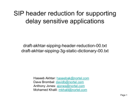 SIP header reduction for supporting delay sensitive applications draft-akhtar-sipping-header-reduction-00.txt draft-akhtar-sipping-3g-static-dictionary-00.txt