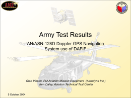 Army Test Results AN/ASN-128D Doppler GPS Navigation System use of DAFIF
