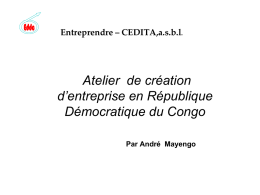 Atelier  de création d’entreprise en République Démocratique du Congo Entreprendre – CEDITA,a.s.b.l