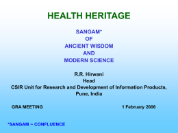 HEALTH HERITAGE SANGAM* OF ANCIENT WISDOM