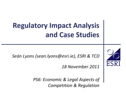 Regulatory Impact Analysis and Case Studies Seán Lyons (), ESRI &amp; TCD
