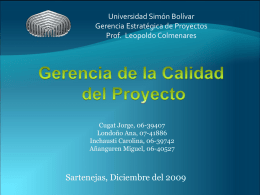 Sartenejas, Diciembre del 2009 Universidad Simón Bolívar Gerencia Estratégica de Proyectos