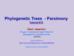 Phylogenetic Trees  - Parsimony Tutorial #12 Next semester: