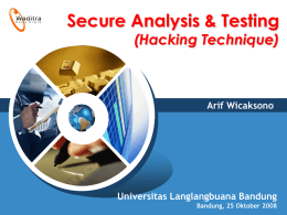 Secure Analysis &amp; Testing (Hacking Technique) Arif Wicaksono Universitas Langlangbuana Bandung