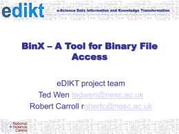 BinX – A Tool for Binary File Access eDIKT project team Ted Wen