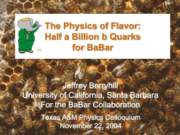 The Physics of Flavor: Half a Billion b Quarks for BaBar Jeffrey Berryhill