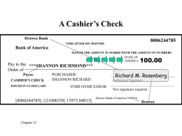 A Cashier’s Check 100.00 8006244785 Richard M. Rosenberg