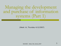 Managing the development and purchase of  information systems (Part 1) 1