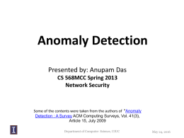 Anomaly Detection Presented by: Anupam Das CS 568MCC Spring 2013 Network Security