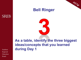 Bell Ringer As a table, identify the three biggest during Day 1