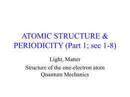 ATOMIC STRUCTURE &amp; PERIODICITY (Part 1; sec 1-8) Light, Matter