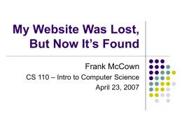 My Website Was Lost, But Now It’s Found Frank McCown