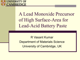 A Lead Monoxide Precursor of High Surface-Area for Lead-Acid Battery Paste