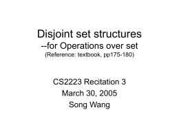 Disjoint set structures --for Operations over set CS2223 Recitation 3 March 30, 2005