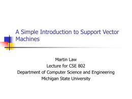 A Simple Introduction to Support Vector Machines Martin Law Lecture for CSE 802